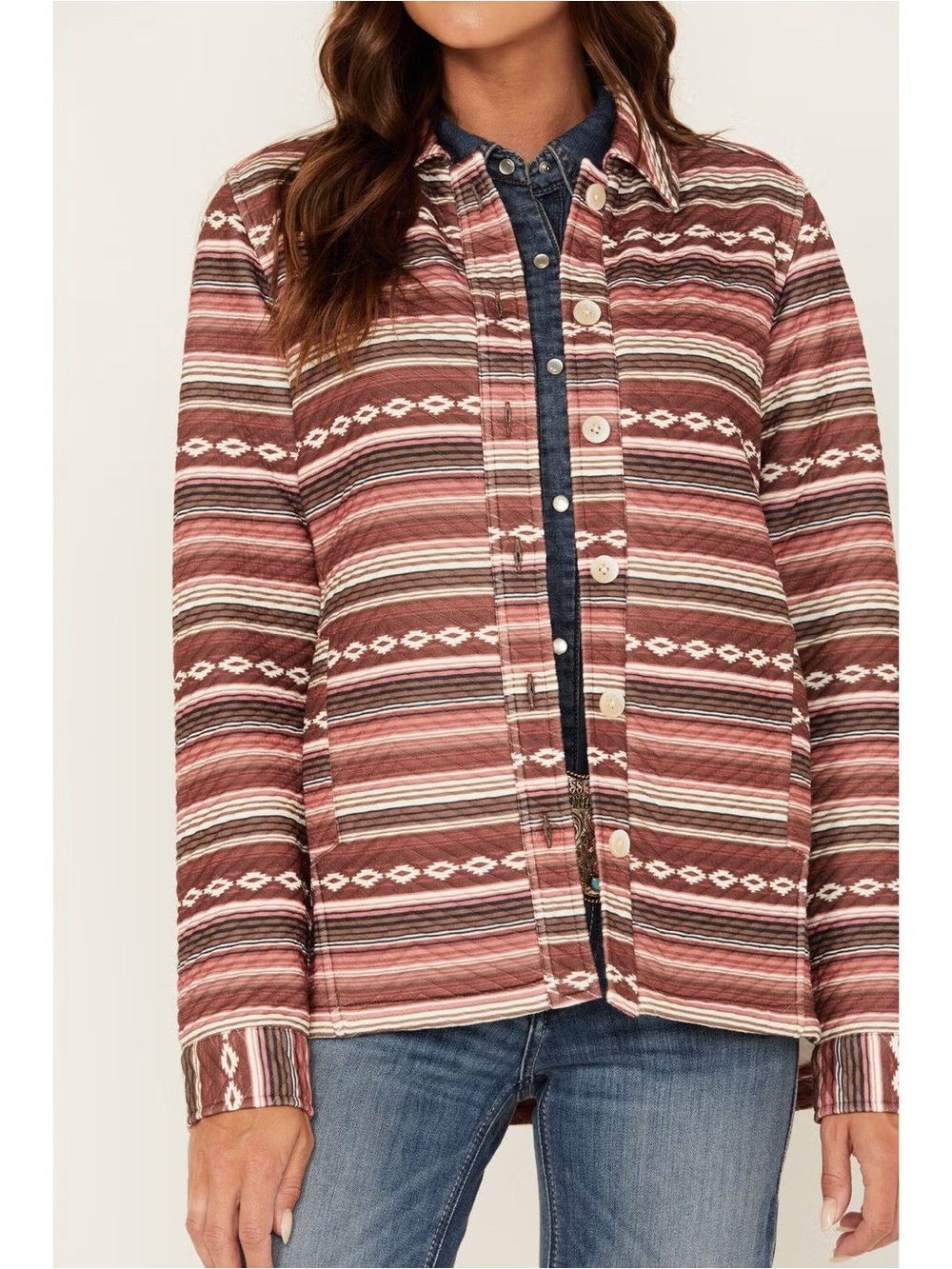 Shyanne Women’s Southwestern Print Zig Zag Quilted Shacket Size L